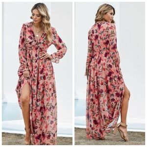 Floral Frill Trim Tiered Maxi Dress Large NWOT